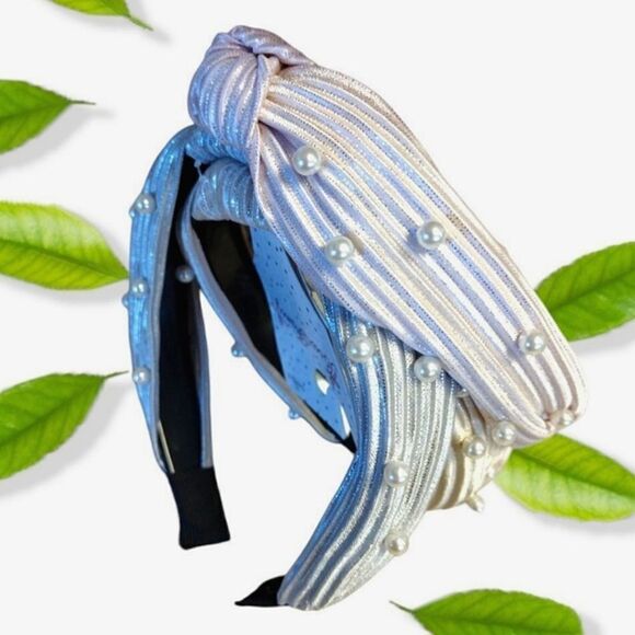 Bow Fancy Set of 3 Pastel Metallic Pearl Embellished Top Knot Headbands NWT - Picture 12 of 13